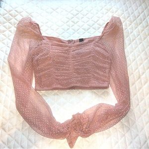 Pink Balloon Sleeve Sparkly Blouse